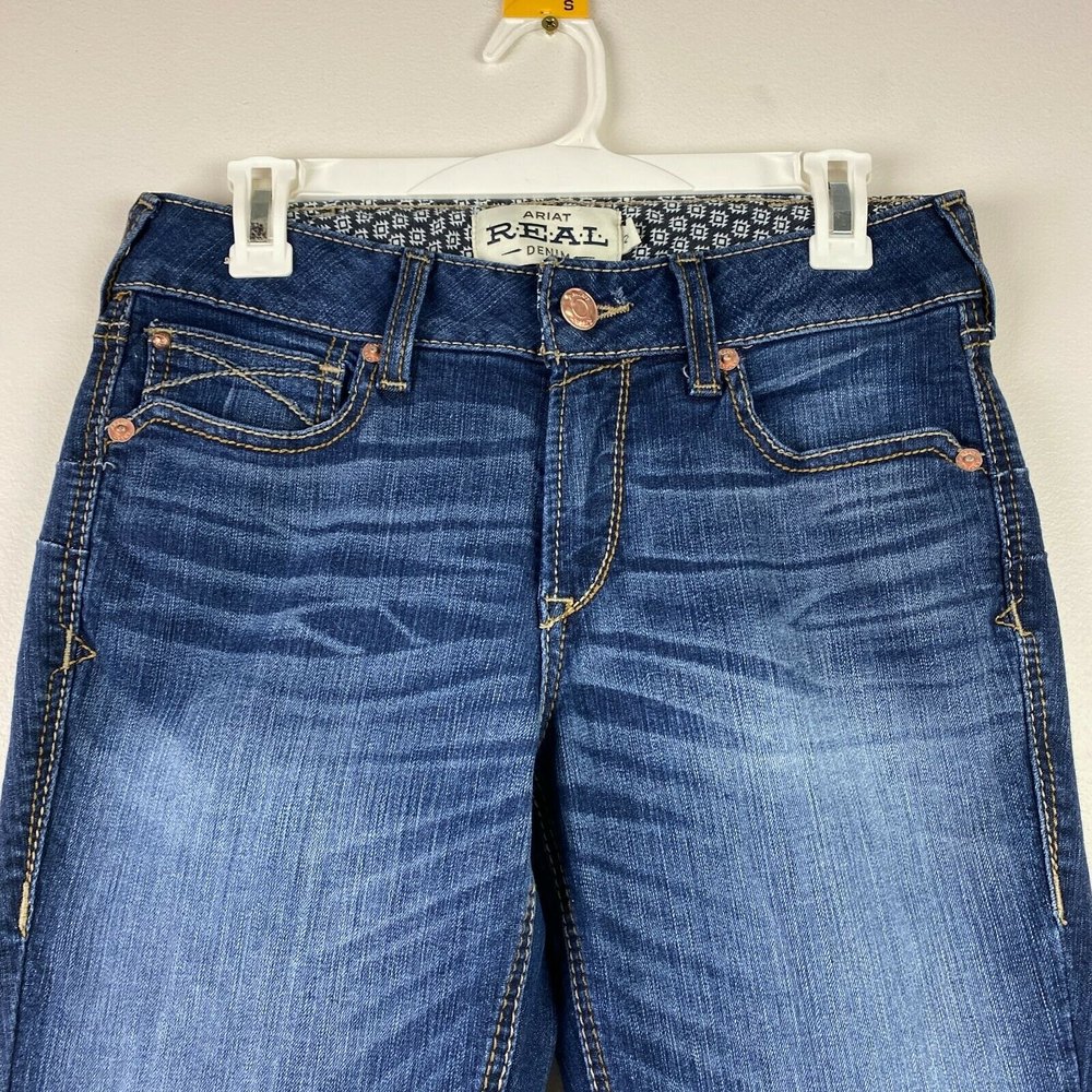 Ariat Real Denim Blue Jeans Mid Rise Boot Cut Womens Western Riding Sz 28R